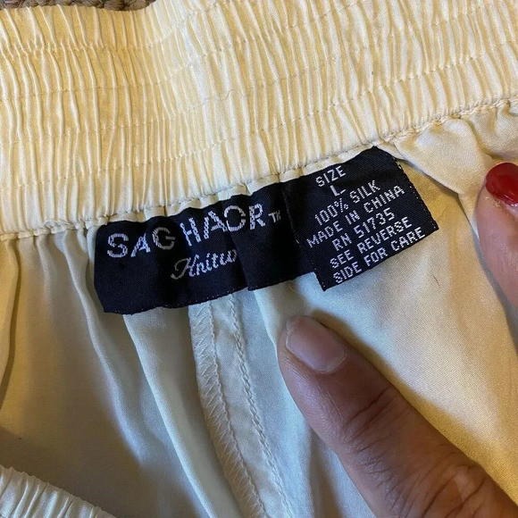 Sag harbor L Silk Pants trousers elastic waist pull on beige Pockets Casual - Picture 4 of 7